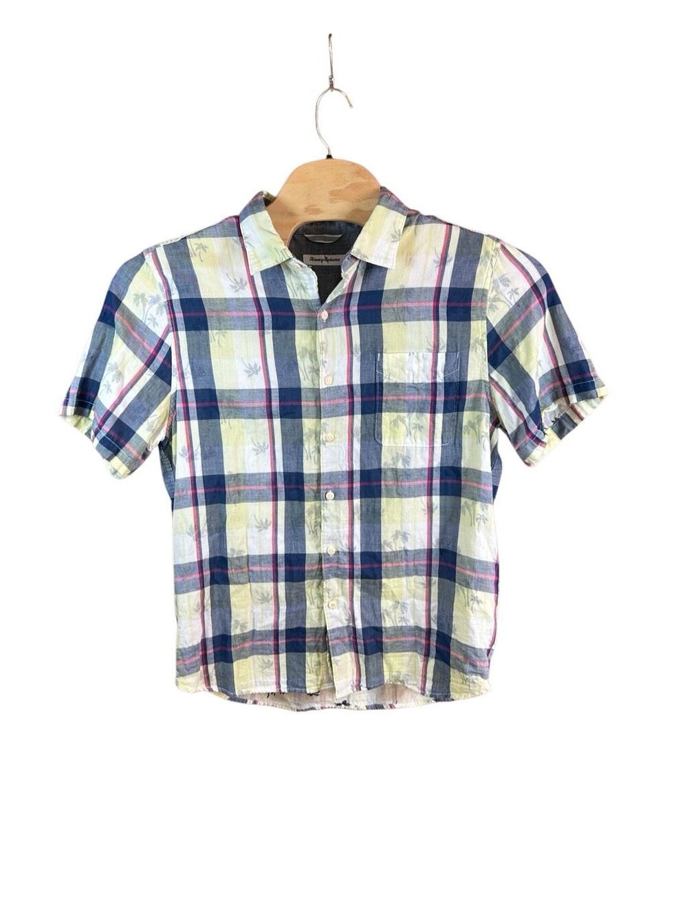 Tommy Bahama Large Cotton Lined Floral Plaid Hawaiian Shirt